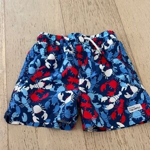 Flap Happy Blue and Red Crab Print Swim Trunks